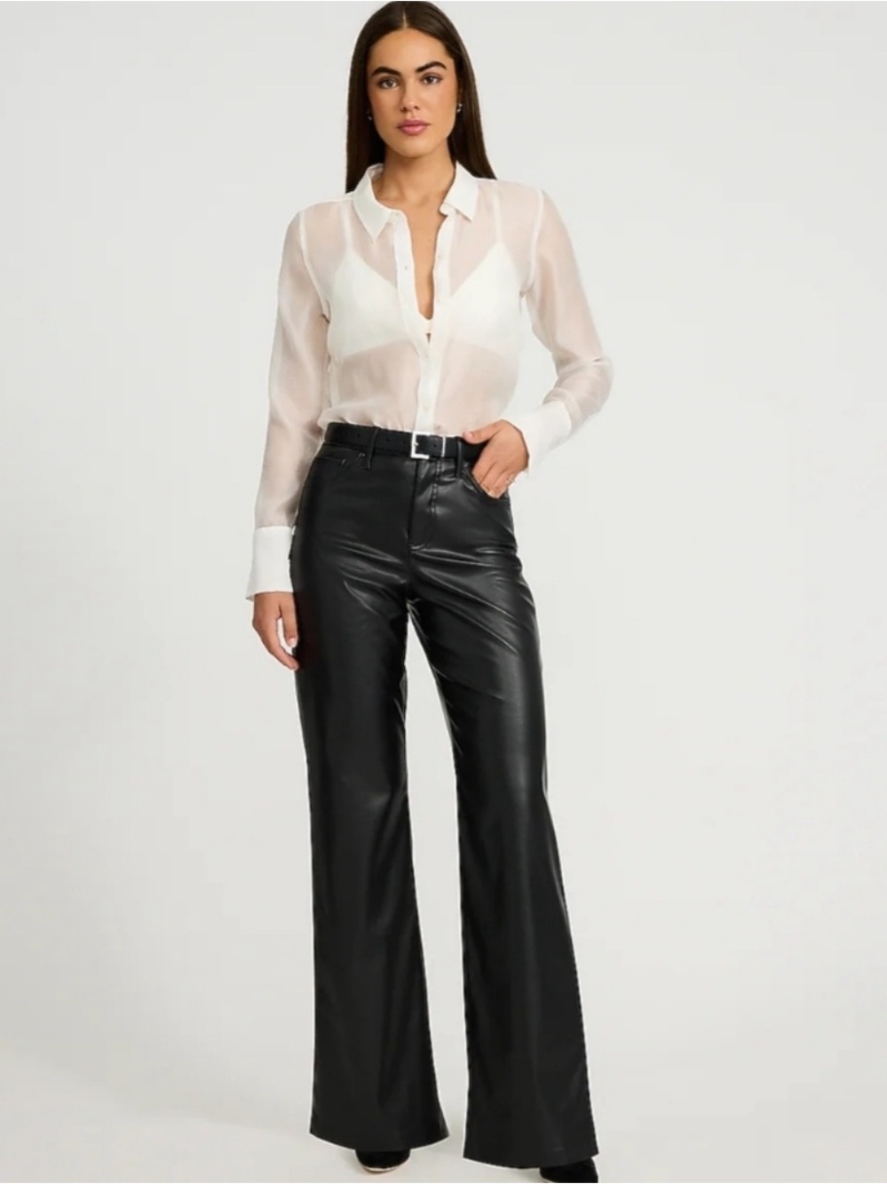 Express Faux Leather High-Rise Wide-Leg Pants - Black